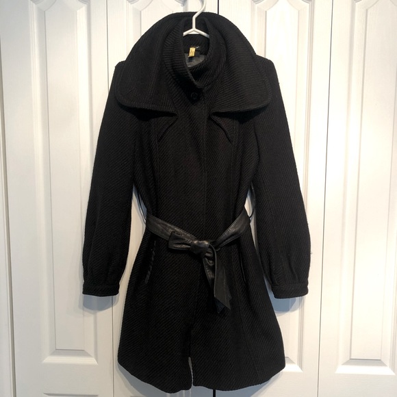 Mackage Wool Coat with Leather Trim and Belt - Picture 1 of 5